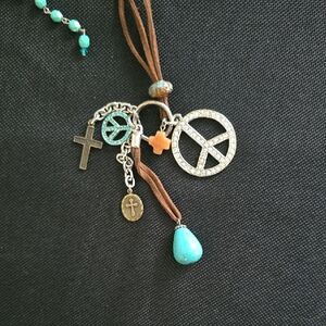 "Faith" Peace Charm Necklace with Turquoise Accents  21"